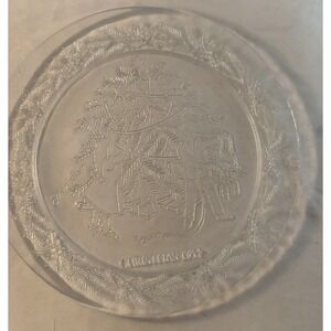Vintage 1984 Ethan Allen Christmas Frosted Glass Serving Platter 13" Holiday...
